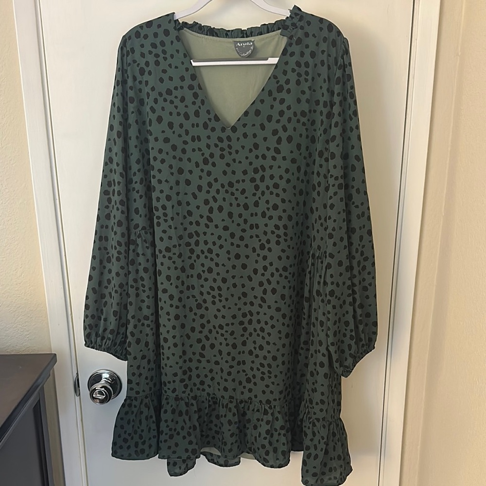 ARULA Olive Dress with Black Accents